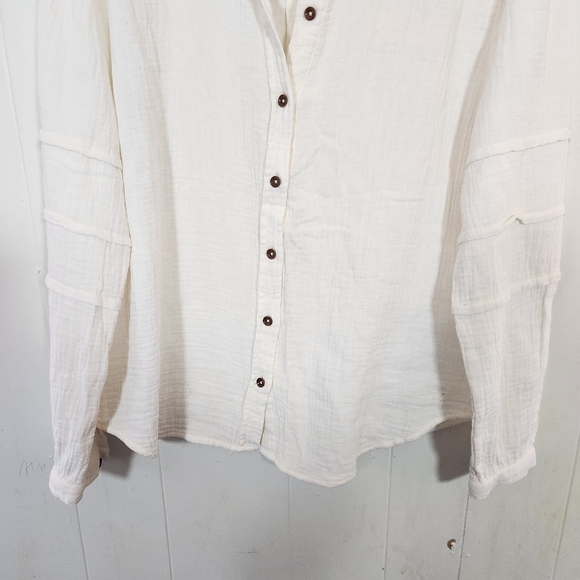 SuperDry Penny Collar Shirt Blouse in Oatmeal Size 10 Lightweight gauzy - Picture 3 of 16